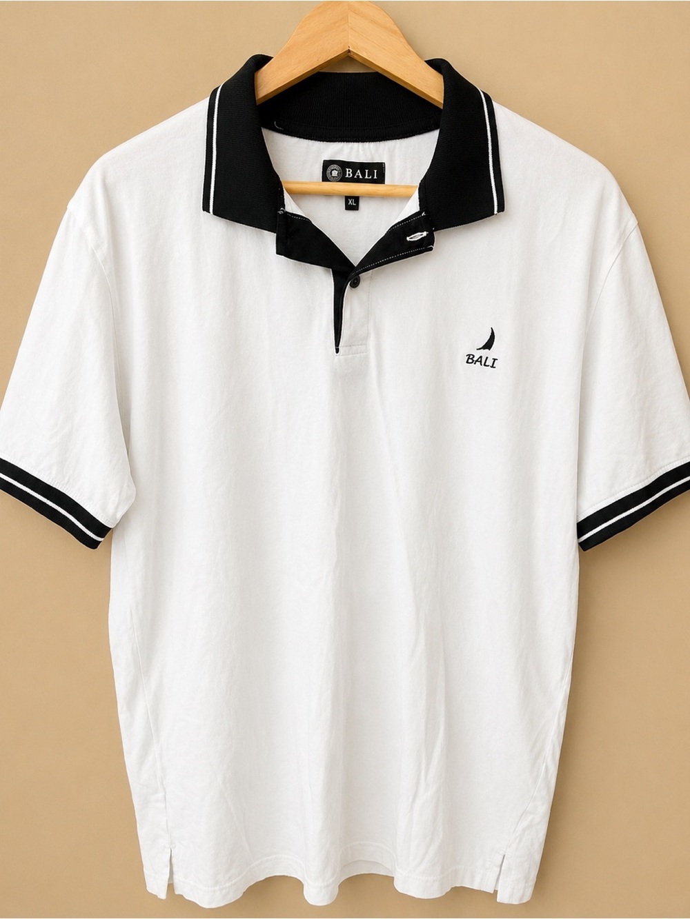 Bali White Polo with Black Contrast Collar and Trim-XL